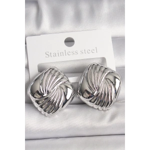 Pirinç Gümüş Renk İşlemeli Kare Model Kadın Küpe