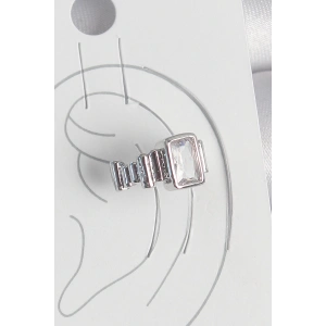 Pirinç Gümüş Renk Kare Zirkon Taşlı Kadın Kıkırdak Model Küpe