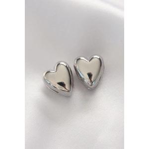 Pirinç Gümüş Renk Minimal Bombeli Kalp Küpe