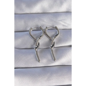 Pirinç Gümüş Renk Sarmal Çubuk Tasarımlı Uzun Küpe