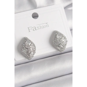 Pirinç Gümüş Renk Zirkon Taş İşlemeli Damla Model Kadın Küpe