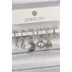 Pirinç Gümüş Renk Zirkon Taşlı Gezgen Model Kadın Küpe Seti