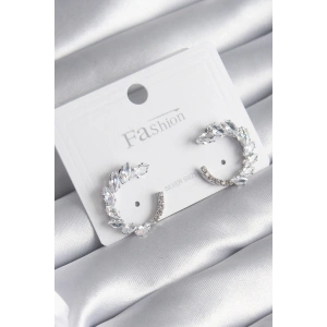 Pirinç Gümüş Renk Zirkon Taşlı Kadın Küpe