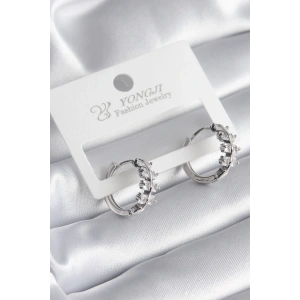 Pirinç Gümüş Renk Zirkon Taşlı Kadın Küpe