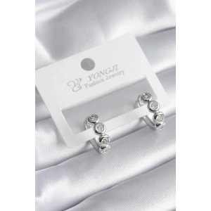 Pirinç Gümüş Renk Zirkon Taşlı Kadın Küpe