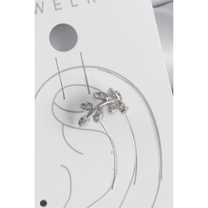 Pirinç Gümüş Renk Zirkon Taşlı Yaprak Model Kıkırdak Kadın Küpe