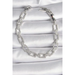 Pirinç Gümüş Renk Zirkon Taşlı Zincir Model VIP Seri Kadın Bileklik