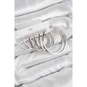 Pirinç Halka Model Gümüş Renk Kadın Set Küpe