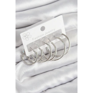 Pirinç Halka Model Gümüş Renk Kadın Set Küpe