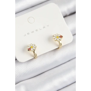 Pirinç Papatya Model Gold Renk Çocuk Küpe