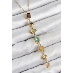 Pirinç Renkli Zirkon Taşlı Model Gold Renk Kadın Y Kolye