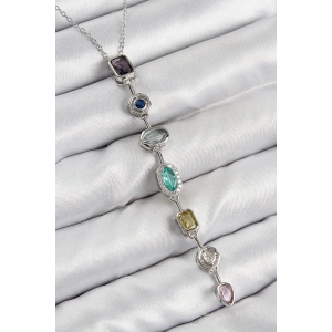 Pirinç Renkli Zirkon Taşlı Model Gümüş Renk Kadın Y Kolye