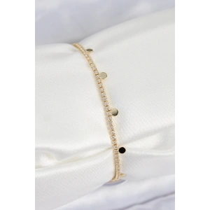 Pirinç Zirkon Taşlı Ezme Zincirli Sıralı Model Gold Renk Kadın Bilekilk