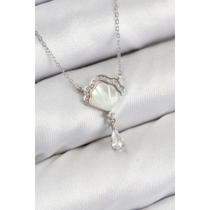 Pirinç Zirkon Taşlı İstiridye Model Gümüş Renk Kadın Kolye