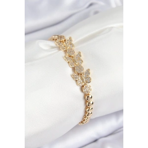 Pirinç Zirkon Taşlı Kelebek Model Gold Renk Kadın Bileklik