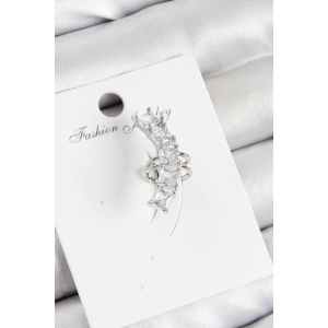Pirinç Zirkon Taşlı Model Gümüş Renk Sağ Kıkırdak Küpe