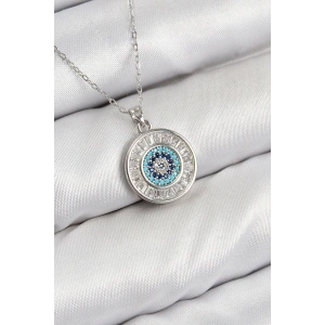 Pirinç Zirkon Taşlı Su Yolu Nazar Model Gümüş Renk Kadın Kolye