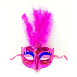 Renkli Tüylü Venedik Parti Maskesi Karışık Renk 12 Adet