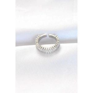 Sıralı Baget Taşlı Silver Renk Ayarlanabilir Yüzük