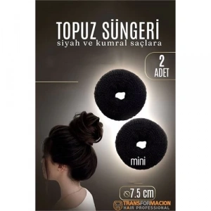 SİYAH Mini Saç Topuz Süngeri  2 ADET 7.5 CM Çap 3 cm Kalınlık