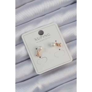 Xuping Rose Renk Zirkon Taşlı İncili Minimal Fiyonk Küpe