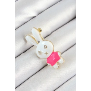 Zirkon Taş Detaylı Beyaz Ve Pembe 3D Tavşan Figürlü Kadın Broş