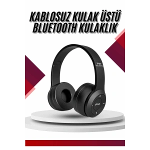 Mey İthalat® Bluetooth Kablosuz Kulaklık Siyah Wireless 5.0 Kulak Üstü Uzun Pil Ömrü