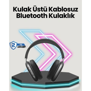 Mey İthalat® Bluetooth V5.0 Kablosuz Kulak Üstü Kulaklık | Katlanabilir, Mikro USB Girişli