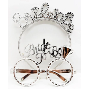 Bride To Be Yazılı Taç ve Bride To Be Yazılı Gözlük Seti Gümüş Renk (5047)