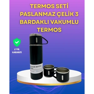 Mey İthalat® Çelik Termos Bardak Seti | 500 ml Kapasite, Kaymaz Taban, Hediye Kutulu