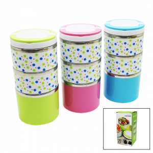 ÇİÇEKLİ 3LÜ SEFER TASI - SAKLAMA KABI RENKLİ 1.26LT (5047)