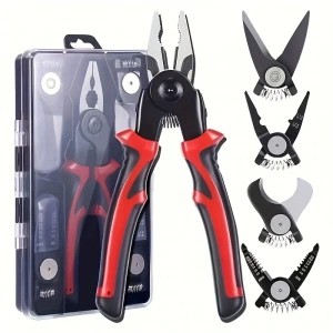 Çok yönlü 5 in 1 pense seti, değiştirilebilir çelik kafa pense kiti ağır hizmet tipi çok amaçlı alet kiti metal sac tel kesme sıyırma sıkma (5047)