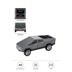 D68 Cyber Model Araba Tasarımlı Bluetooth Hoparlör 15w Güçlü Ses Rgb Led /tws/usb Gri