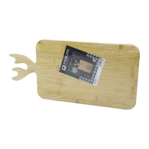 DİKDÖRTGEN AHŞAP BAMBU KESİM PANOSU - KESME TAHTASI GEYİK BOYNUZ FİGÜR SAPLI 22X36CM (5047)