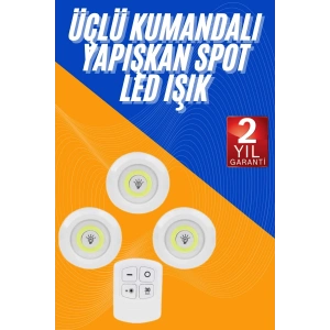 Mey İthalat® Dolap Işığı Mutfak Rafı Işığı Uzaktan Kumandalı 3 Lü Spot Led Lamba