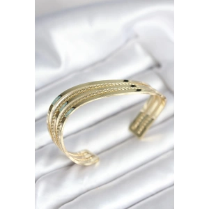 Eğik Şerit Model Gold Renk Pirinç Kadın Bileklik