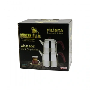 FİLİNTA AİLE BOY ÇELİK ÇAYDANLIK SETİ ÇİFT KAPAKLI RENKLİ BAKALİT KULP ÜST DEMLİK: 1.5LT - ALT SULUK: 3LT KENDİNDEN SÜZGEÇLİ (5047)
