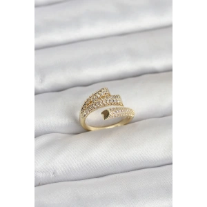 Gold Renk Zirkon Taşlı Pirinç Kadın Yüzük