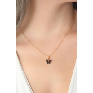 Mey İthalat® Gold Siyah Renk Kelebek Figür Kadın Kolye
