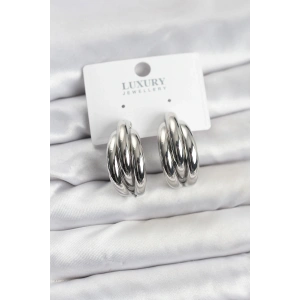 Mey İthalat® Gümüş Renk Pirinç Yarım Halka Model Kadın Küpe