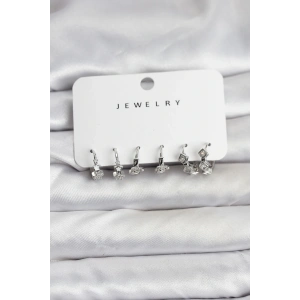 Mey İthalat® Gümüş Renk Pirinç Yıldız Modelli Kadın Küpe Seti