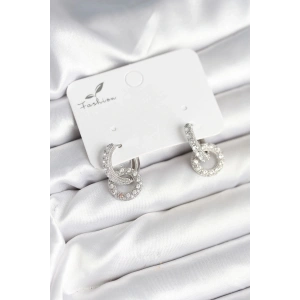 Gümüş Renk Pirinç Zirkon Taşlı Halka Model Kadın Küpe