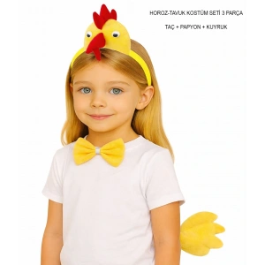 Horoz – Tavuk Kostüm Aksesuar Seti - Taç Papyon Kuyruk (5047)
