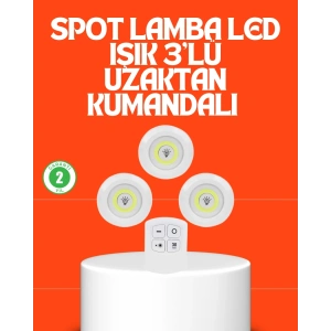 Kablosuz 3 Lü Spot Led Lamba Seti Uzaktan Kumandalı Enerji Tasarruflu Aydınlatma