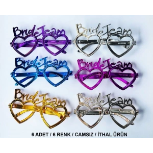 Kalpli Bride Team Gözlük Seti 6 Renk - Kına &amp;amp; Düğün Partileri İçin (5047)
