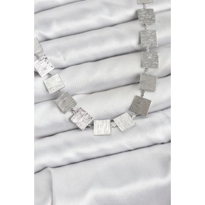 Mey İthalat® Kare Plaka Model Gümüş Renk Kadın Kolye