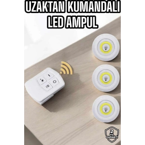 Led Lamba 3lü Uzaktan Kumandalı Yapışkanlı Beyaz Işık