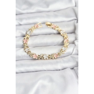 Mey İthalat® Lotus Model Pirinç Gold ve Pembe Renk Kadın Bileklik
