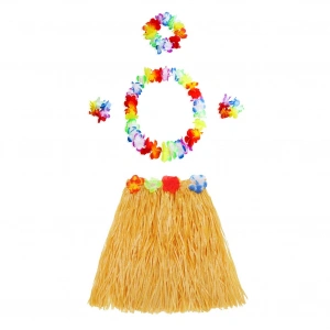 Luau Aloha Hawaii Kolye Etek Taç ve Bileklik Seti Turuncu (5047)