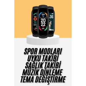 Mey İthalat® M6 Akıllı Bileklik Siyah Adımsayar Spor Takibi Android ve İOS Uyumlu